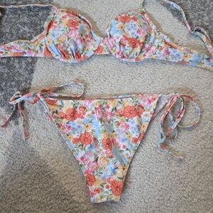 Zaful Floral Bikini Set - Red and Blue